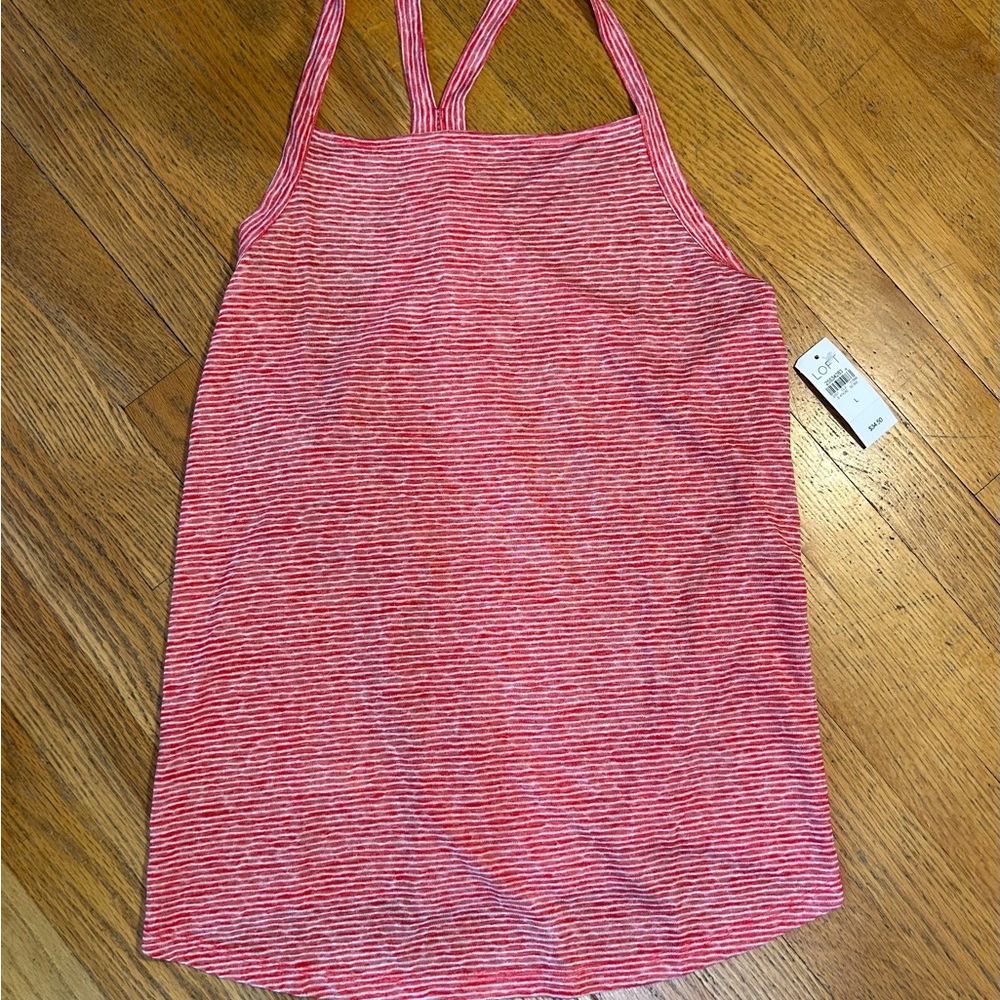 LOFT Red and White Striped Tank Top